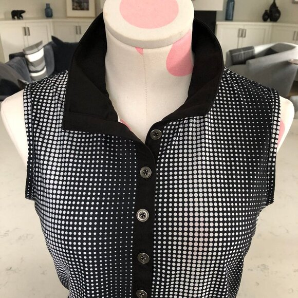 Greg Norman Collection Sleeveless Polka Dot Polo Dress w Pockets Black Wht Sz S - Picture 3 of 12